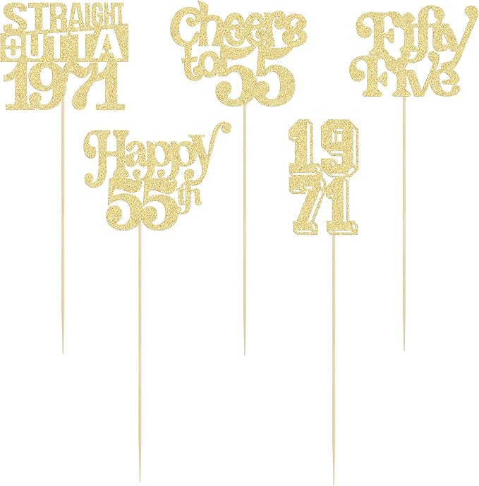 Gyufise 15Pcs Happy 55th Birthday Centerpiece Sticks Fifty Five Straight Outta 1971 Table Flower Centerpieces Sticks Cheers to 55 Decorations for 55th Birthday Party Supplies Gold