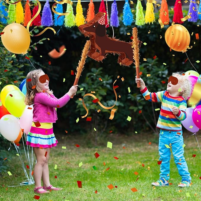 Dachshund Dog Piñata 3D Puppy Birthday Decoration with a Blindfold and Bat for Kids Girls Boys Gift Holiday Piñata Party Baby Shower Supplies