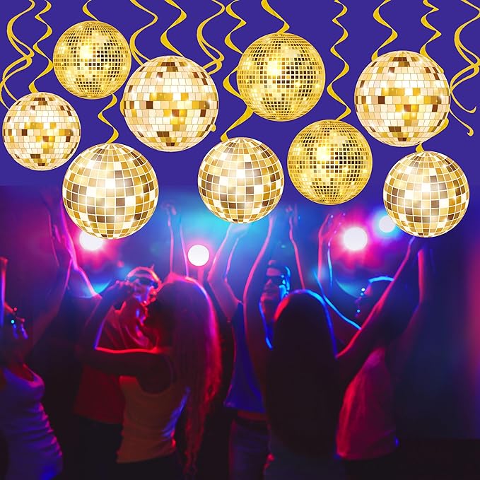 20Pcs Gold Disco Ball Hanging Swirls 70s Disco Birthday Party Decoration Gold Disco Ball Themed Swirl Ceiling Hanging Streamers for 70s 80s New Year Party Decoration Disco Fever Supplies(Paper)