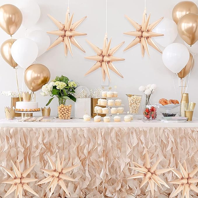 TONIFUL 4 Pcs 22inch 4D Caramel Explosion Star Mylar Balloons for Party Backdrop Christmas,New Year Birthday, Wedding Baby Shower Anniversary Photo Booth Supplies