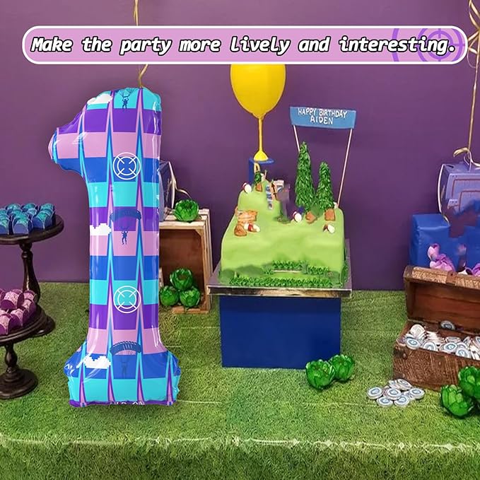 40 Inch Video Game Theme Number 1 Balloons Large Birthday Party Number Balloons Piñata Gaming for Kids Battle Boys Birthday Party Decoration Supplies