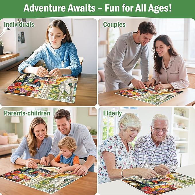 Puzzles 300 Pieces for Adults,Vintage Sewing Machine Cat Jigsaw Puzzle for Seniors Children, Large Piece Bird Vase Puzzle for Kids Age 8-10 10-12, Stitch Quilt Puzzles,Family Game Great Gift 20.5*15in