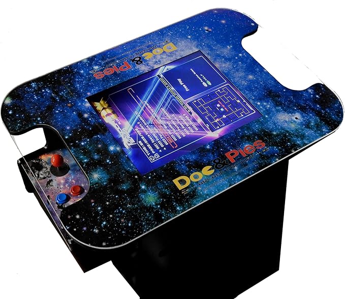 Doc and Pies Arcade Factory Full Size Professional Cocktail Arcade Machine | 60 Classic Games | Original, Classic Design | 2-Player | Full Size LCD Screen, Buttons and Joystick