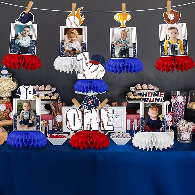 Baseball 1st Birthday Decorations, Rookie of The Year 1st Birthday Decorations Honeycomb Centerpiece for Table, Baseball 1st Birthday Decorations for Boys Photo Table Centerpiece Party Supplies