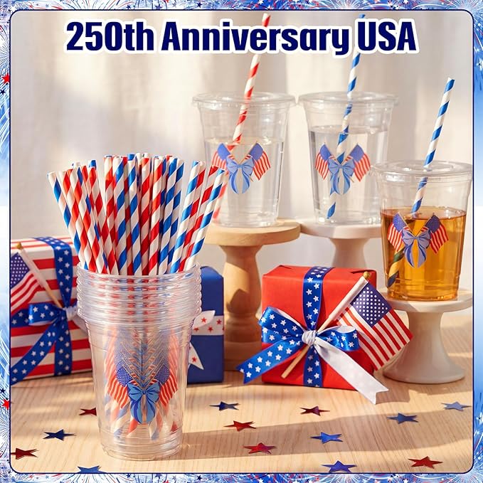 50 Pcs 16 oz 4th of July Cups Bulk Patriotic Party Favors Plastic Tumblers Red White and Blue Independence Day Disposable Party Supplies USA Memorial Drinking Cups for Coffee Juice Beverage