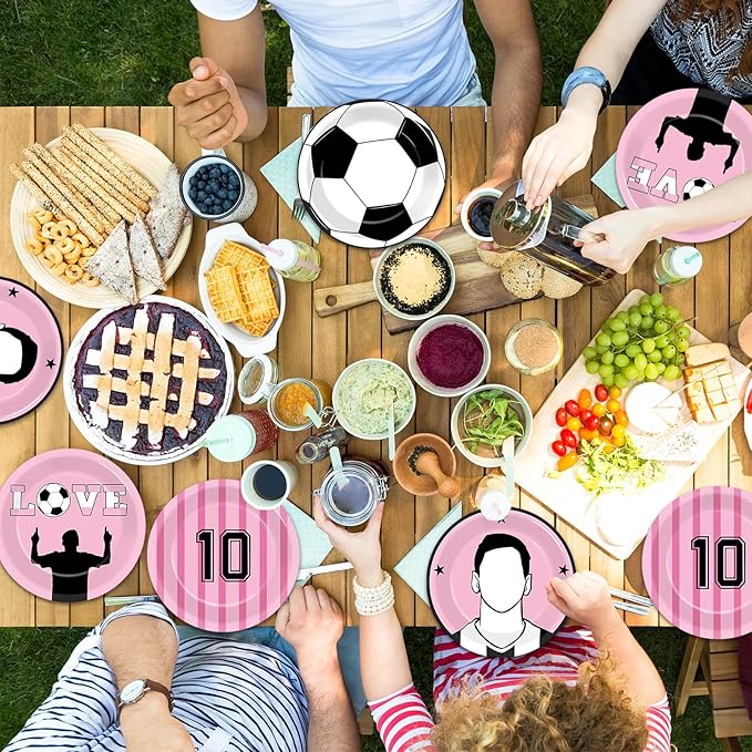 48Pcs Soccer Paper Plates Soccer Star Disposable Dessert Plates Supplies 7Inch Black and Pink Sports Ball Plate Sport Party Dinnerware Decorations for Birthday Baby Shower Party Decorations