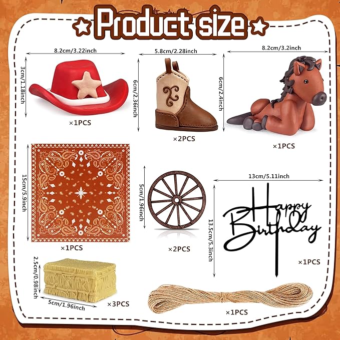 Cowboy Cake Decorations Hat and Boot Horse Cake Toppers for Western Theme Cowboy Cowgirl Birthday Baby Shower Party Favors Supplies