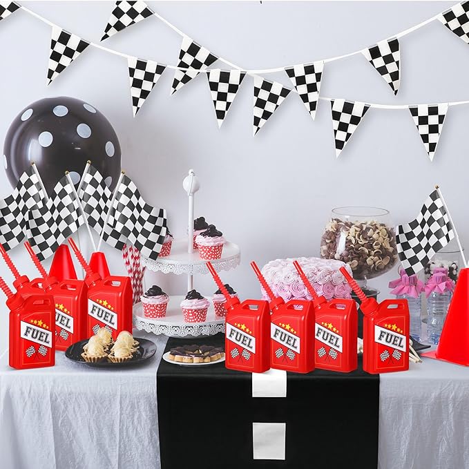 Mifoci 12 Pack Race Car Fuel Can Cups Set 11 oz Fuel Can Drinking Cups with Straw Racing Theme Birthday Party Favor for Kids Racing Car Theme Birthday Party Baby Shower Supplies
