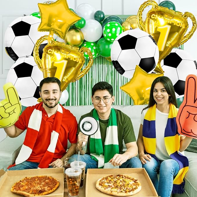 4D Sphere Soccer Balloons 8 Pcs 22 inch Champion Trophy Balloons for Soccer Party Decorations World Cup Decor Sports Football Ball Fans Birthday Party Decoration Supplie