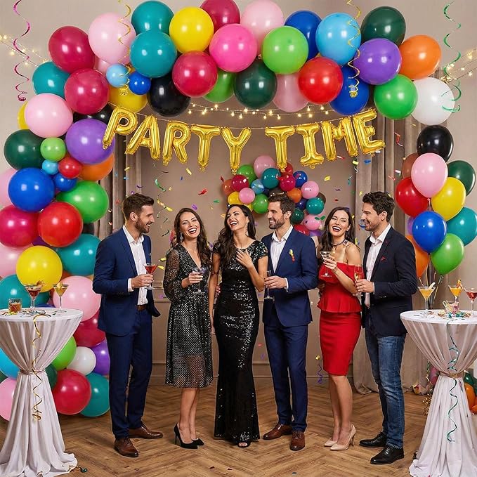 LovesTown 110PCS Latex Balloons 12inch, Colorful Helium Party Balloons Arch with Ribbon for Birthday Baby Shower Wedding Party Decorations (Pack of 2)