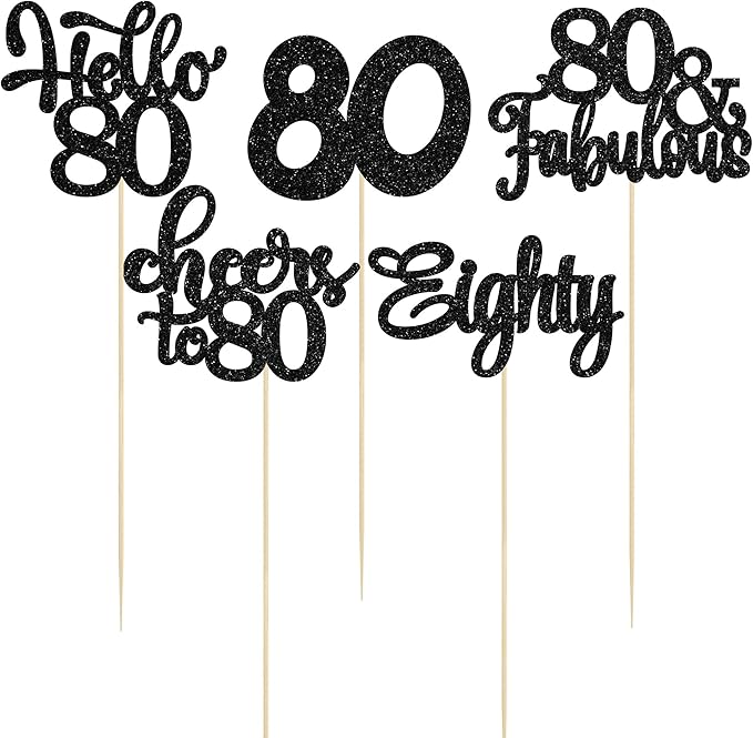 Gyufise 15Pcs 80th Birthday Centerpiece Sticks Eighty Happy 80th Table Flower Centerpieces Sticks Cheers to 80 Floral Decorations for 80th Birthday Party Centerpieces Supplies Black
