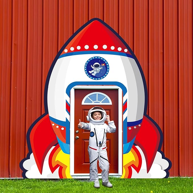 Spcae Birthday Decorations Outer Space Party Supplies Rocket Ship Door Banner Backdrop Astronaut Planet Photograph Background Photo Prop Galaxy Solar System Themed Porch Sign for Kids Boys Girls