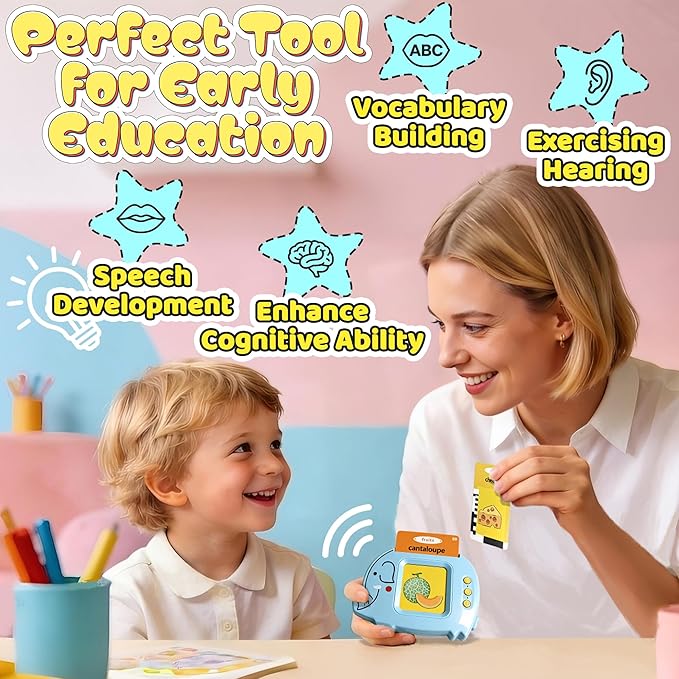 Baby Talking Flash Cards for Toddlers 1-3 with 224 Words, Montessori Learning Pocket Speech for Toddler, Card Early Education Device for Autism, Baby Talking Flash Cards for Toddlers 1-3