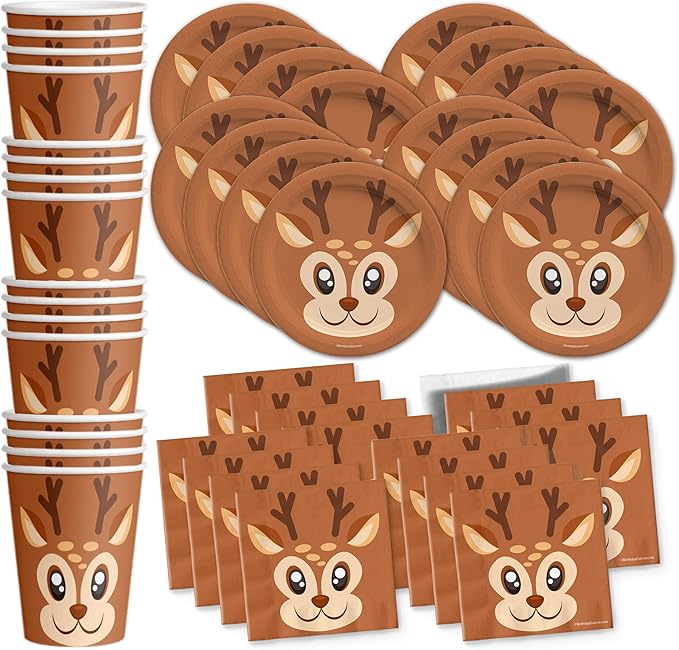 Reindeer Birthday Party Supplies Set Plates Napkins Cups Tableware Kit for 16