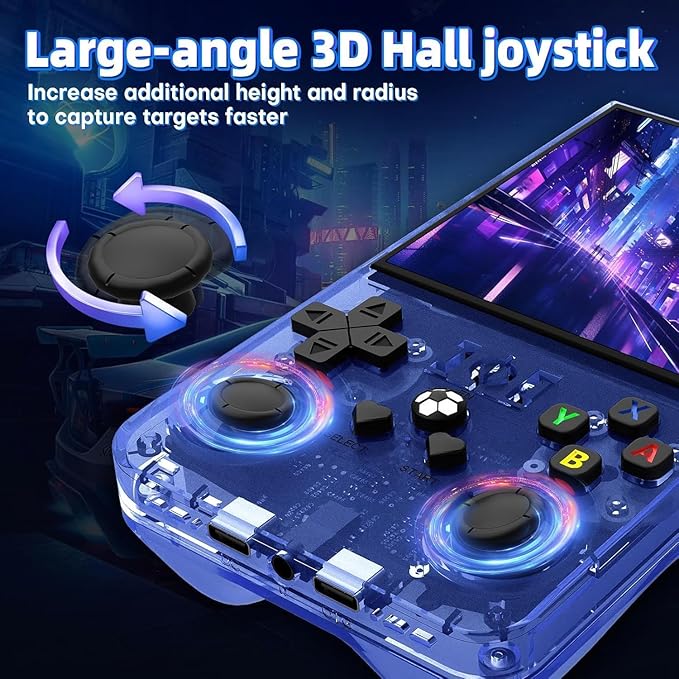 R36MAX Retro Handheld Game Console, 4.0 inch Retro Gaming Console with 64GB Memory, Portable Retro Video Games Console, 4000mAh Battery, Support 30+ Emulators, Transparent Blue