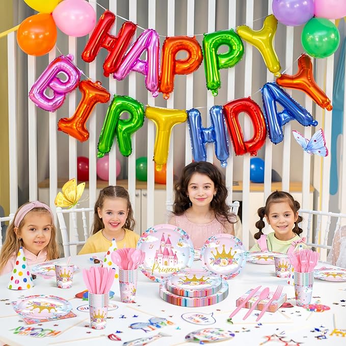 Meanplan 168 Pcs Princess Party Decorations Princess Plates and Napkins Castle Disposable Tableware Set for Girls Baby Shower Princessed Castle Birthday Party Supplies Serves 24 Guest