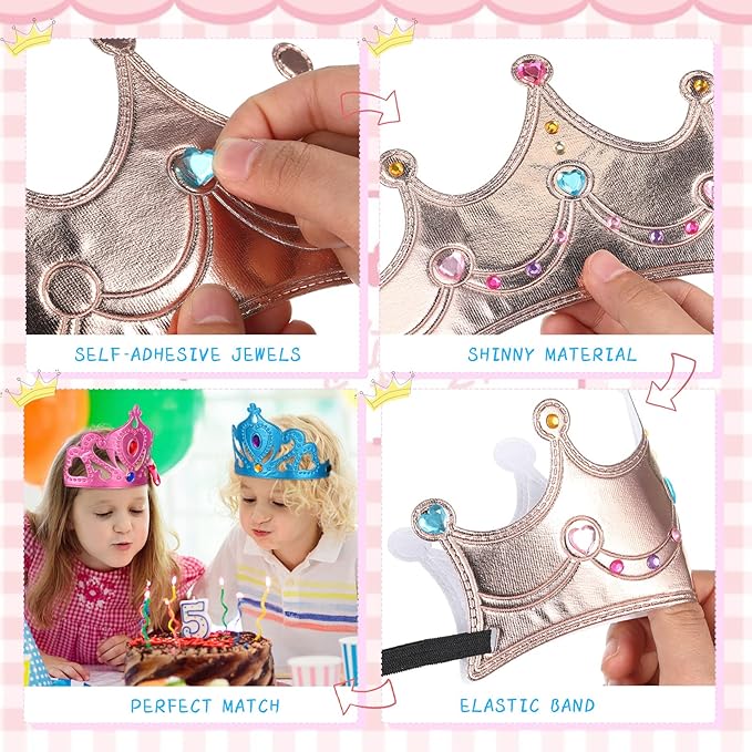 Yaomiao 44 Pcs Birthday Foam Crowns for Kids Princess Tiaras King Hat Bulk Diamond Sticker Kits for Crown Party Supplies