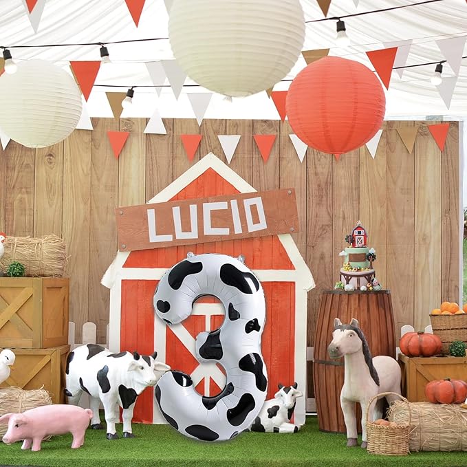 40 Inch Cow Print 4 Balloons Number for Kids, Big Self Inflating Foil Number Balloons for Girls Boys 4th Birthday Party Farm Animal Theme Baby Shower Cowboy Cowgirl Theme Party Decorations Supplies