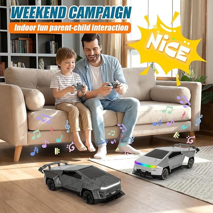 Remote Control Car/RC Truck – 2.4 GHz All-Terrain Cyber Vehicles with One-Touch Demo and Three Adjustable LED Light Effects, Off-Road Pick-Up Hobby Monster Truck Toys Gifts for Boys/Girls Aged 3+