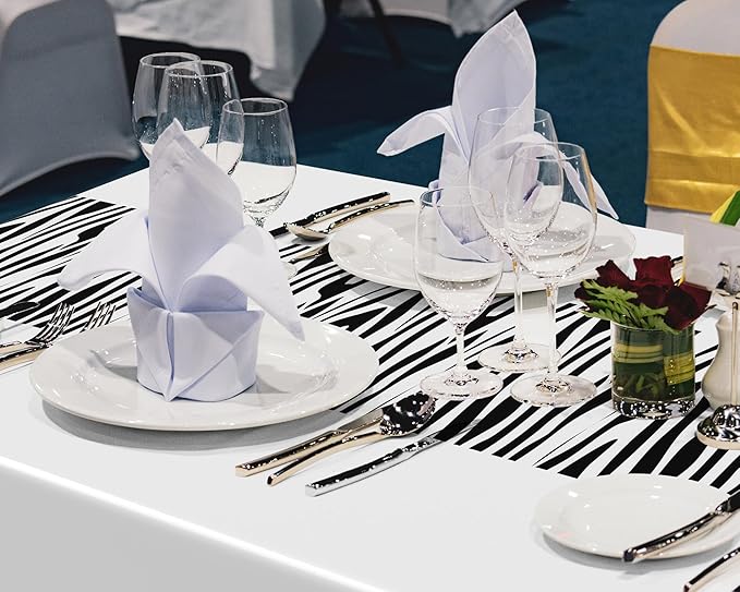 Buryeah 3 Pcs Zebra Tablecloth Zebra Print Plastic Table Cloth Disposable Tablecloth Animal Safari Table Cover 54 x 108'' for Baby Shower Wedding Birthday Party Decorations Supplies (White)