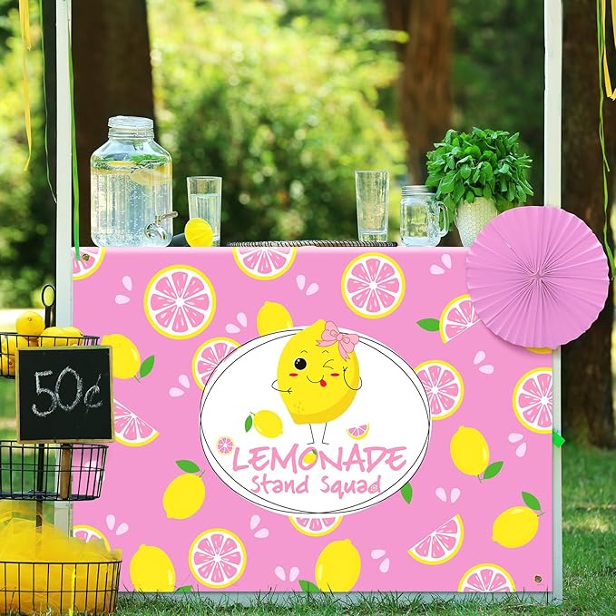 45" x 31" Lemonade Tablecloth for Lemonade Stand Supplies Lemon Table Cover for Lemon Party Supplies Summer Beach Picnic Birthday Party Decorations(Pink)