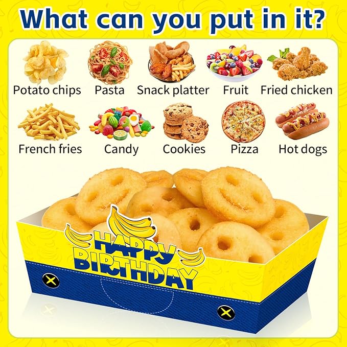 25Pcs Yellow Cartoon Disposable Paper Food Trays for Cartoon Theme Birthday Party Supplies Baby Shower Decorations