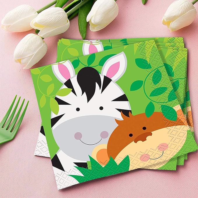 Jungle Animals Party Supplies (Animal Plates, Cups, Napkins, Straws (25 serves))