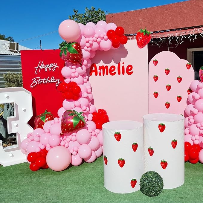 Strawberry Balloons, 12 Inch Strawberry Sweet One Party Balloons White Green Red Dots Balloons Strawberry Theme Party for Girls First Birthday Summer Fruit Party Baby Shower Supplies