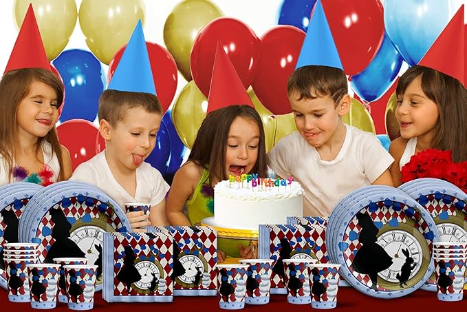 Alice in Wonderland Birthday Party Supplies Set - Alice in Wonderland Decorations - Alice in Wonderland 1st Birthday - Birthday Party for Girl | Tableware Includes Plates Napkins and Cups | Kit for 16