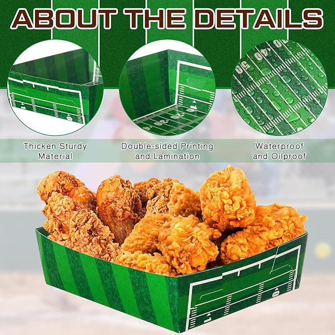Teling 36 Pack Football Party Supplies Large 5 lb Football Plates Trays Bowls Paper Food Boats Disposable Nacho Serving Snack Trays for Sport Themed Birthday and Tailgate Party Decorations Favors