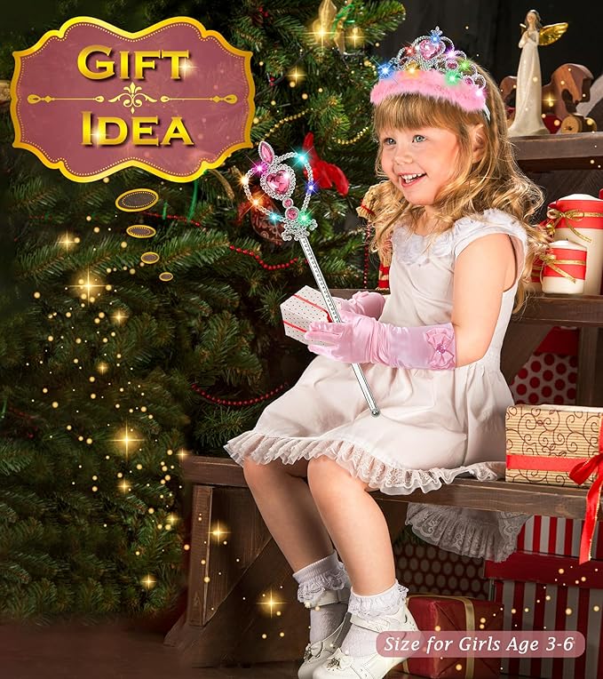 Princess Crown Tiara for Little Girls Princess Dress Up Accessories, Light Up Tiara Wand Toy Gifts for 3-6 Girl