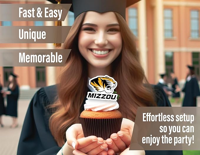 University of Missouri Cupcake Topper Party Supplies for Football, Birthday, Graduation Party Decorations (24 Pieces) (Mizzou Tigers)