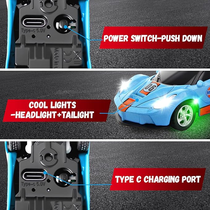 SASBSC 1/64 Mini Rc Car Toys for Boys Age 4-7 8-12, 2.4GHz Small App & Remote Control Cars with 3 Speed Modes for Kids Adults Rechargeable Desktop Toy Race Sports Car Gifts for Birthday (Blue)