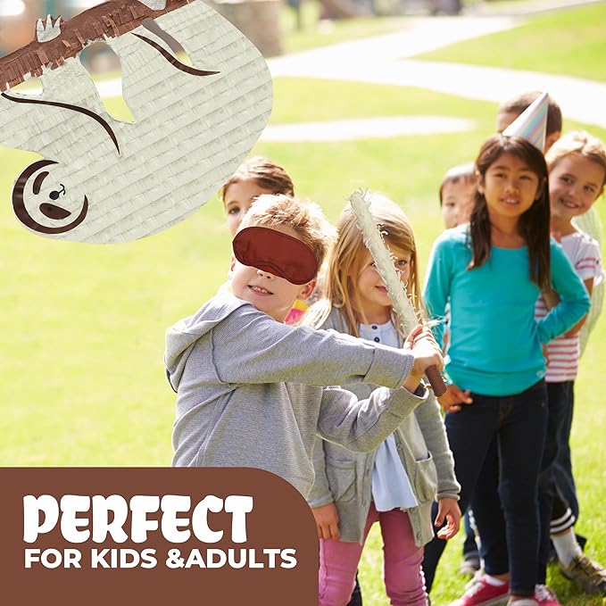 Sloth Pinatas Bundle with a Blindfold and Bat (16x12.5x4 Inches), Perfect for Birthday Parties, Farm Animal Theme Parties, Decorations
