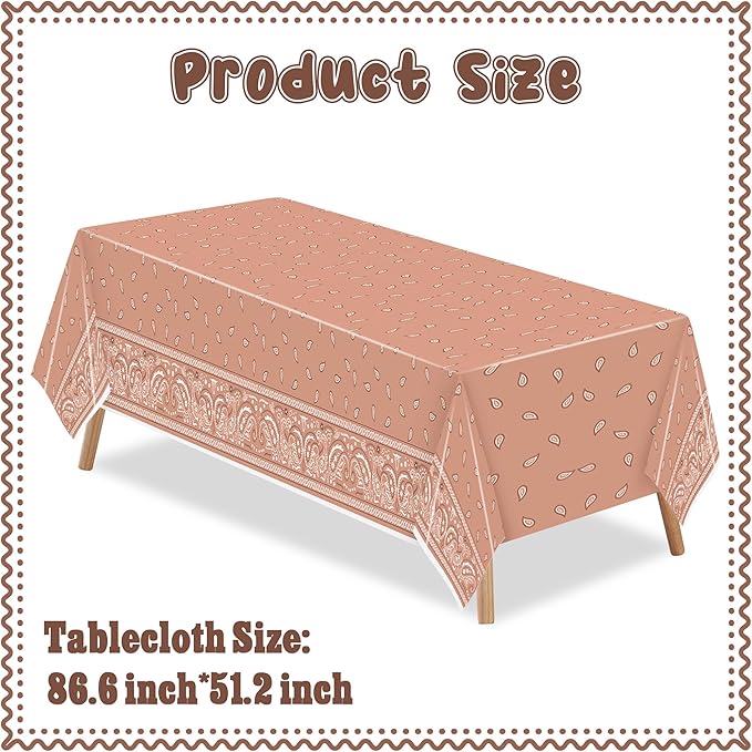 K1tpde 3PCS Bandana Party Tablecloths, Cholo Gangsta Theme Disposable Table Covers, Bandana Plastic Waterproof Tablecloths, Retro Western Birthday Decorations Party Supplies for Adult, Brown