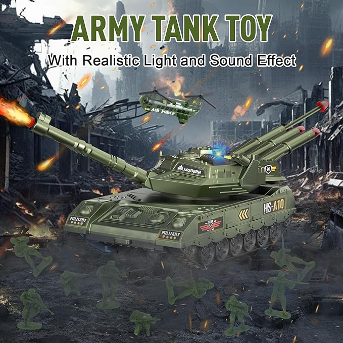Army Tank Toys for Boys 3 4 5 6 7 8 Years Old, Military Toys Playset with 6 Mini Die-Cast Cars Helicopter & 10 Army Men Toy Soldiers, Kids Christmas Birthday Gifts Present for Boys Age 3+