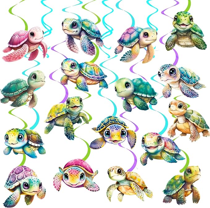 Turtle Party Hanging Swirls 20PCS Sea Turtle Theme Ceiling Swirls Decorations Turtle Birthday Party Supplies Turtles Hanging Streamers for Ocean Animals Baby Shower Decor
