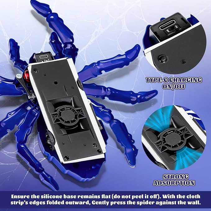 Wall Crawling Spider, Rechargeable Remote Control Robot Toy for Kids with LED Eyes and 360° Stunts, Wall Climbing Funny Prank Toys Birthday Gifts for Boys & Girls Ages 3-5 4-6 7-8 (Blue)