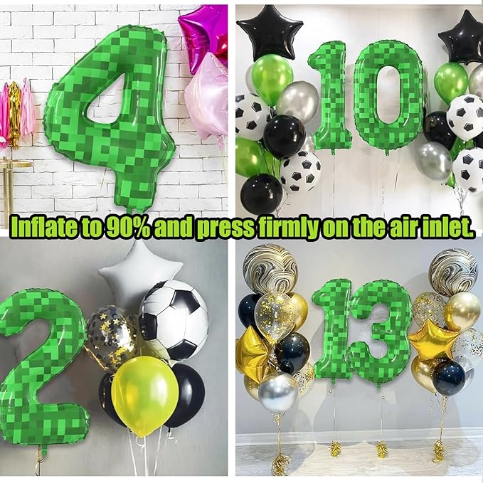 40 Inch Green Pixel Miner Theme Number Balloons Large Birthday Party Number Balloons Mining Gaming for Kids Birthday Party Decoration Supplies (Number 3)