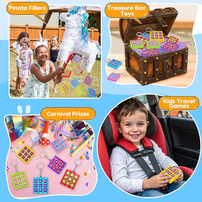 24PCS Tic Tac Toe Game Birthday Party Favors Goodie Bags Easter Basket Stuffers for Kids 4-8 8-12 Classroom Treasure Chest Carnival Prize Box Toys Bulk Keychain Pinata Filler Return Gifts for Girl Boy