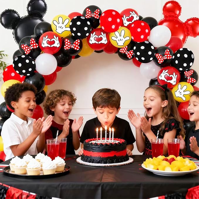 125 Pcs Black Red Yellow Balloon Garland Arch Kit, For Cartoon Birthday Decorations Themed Cute Mini Mouse Party Decorations Girls Kids Gatherings Party Supplies