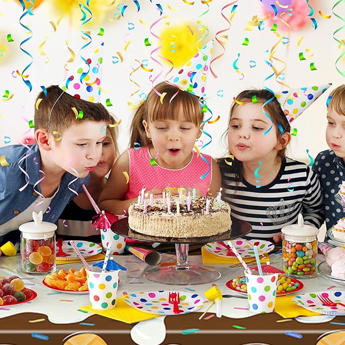 Ice Cream Party Supplies, 4 Pack Ice Cream Disposable Tablecloth 54 x 108 in Waterproof Plastic Rectangular Table Cover for Birthday, Summer Party, Baby Shower, Sweet Dessert