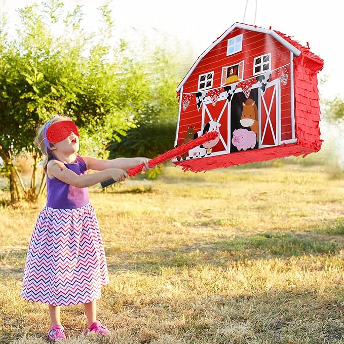 Nezyo Farm Piñata Farm Baby Shower Decorations Animal Party Supplies Includes Barnyard Piñata Bat Stick Blindfold Mask for Farmhouse Country Birthday Cinco De Mayo Party Mexican Game Supplies