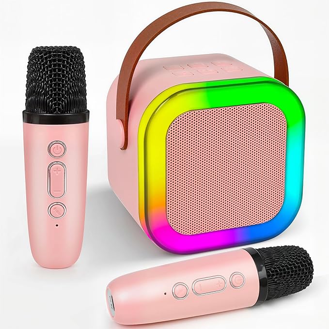 Karaoke Machine for Kids, Mini Karaoke Machine with 2 Wireless Microphones, 3, 4, 5, 6, 7, 8, 9,10,11,12 +Years Old Girl Boy Easter Christmas Birthday Gift Tiger Speaker Party Toys