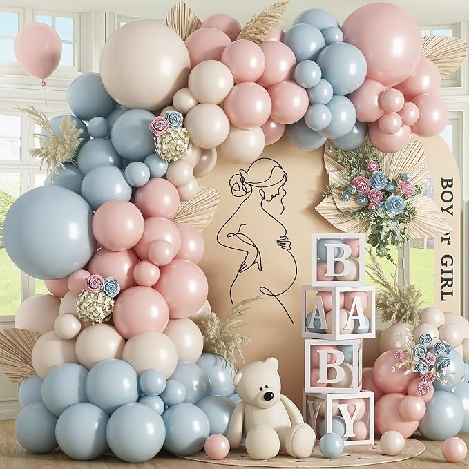 Pink and Blue Balloon Arch Kit 133 Pcs Gender Reveal Balloons Garland Pastel Pink Dusty Blue Latex Party Balloon for Boy or Girl Gender Reveal Birthday Bridal Baby Shower Party Decorations