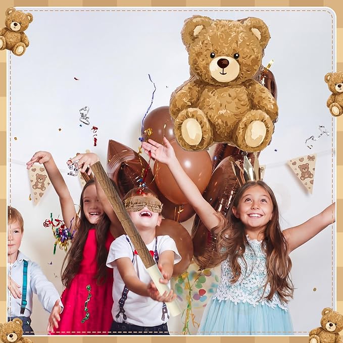Bear Piñata Birthday Party Decorations Animal Birthday Party Supplies Brown Piñata with Blindfold Stick for Boys Girls Kids Valentine Baby Shower Decor Supplies Favors