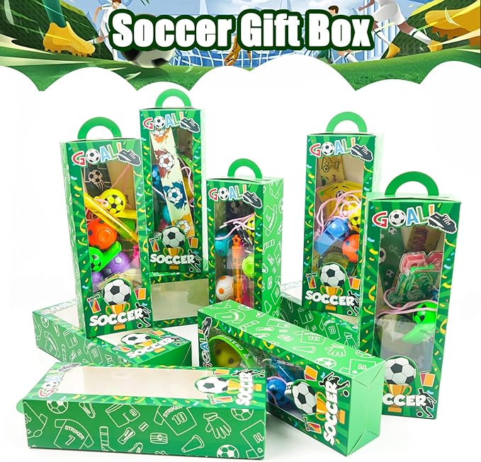 158Pcs Soccer Party Favors -12 Guests Set, Soccer Goodie Bag Stuffers with Rotatable Finger Stress Toys Whistles Bubble Wands Keychain Sticker for Kids Birthday Party Souvenirs Supplies