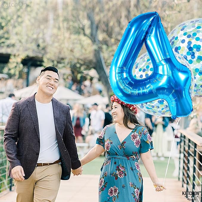 KatchOn, Big Blue Number 4 Balloons - 40 Inch | Blue 4th Birthday Balloons Boy, Fourth Birthday Balloon | 4th Birthday Decorations For Boys | 4 Year Old Balloon for Shark 4th birthday Decorations