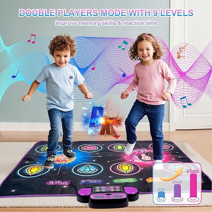 Dance Game Mat Kids Dance Pad Electronic Mat with Wireless 5 Game Modes & Dazzling Lights for Girls & Boys Ages 3-12 Years Old