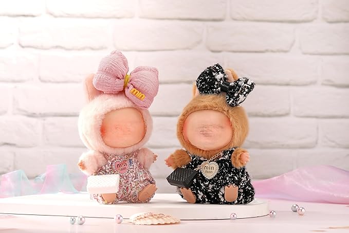 Doll Clothes for Labubu 17cm Have a Seat & Exciting Macaron & Big into Energy Series Dolls, Luxury Chic Series for 17cm Dolls Accessories (Black Dress+Hairband+Bag)